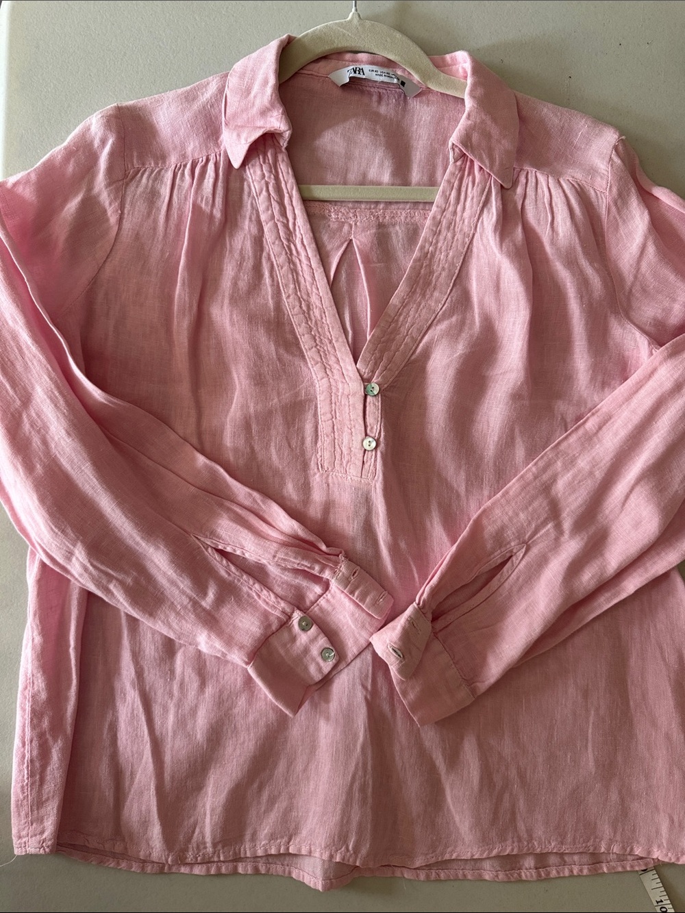 Zara Light Pink Linen V-Neck Tunic Size XS